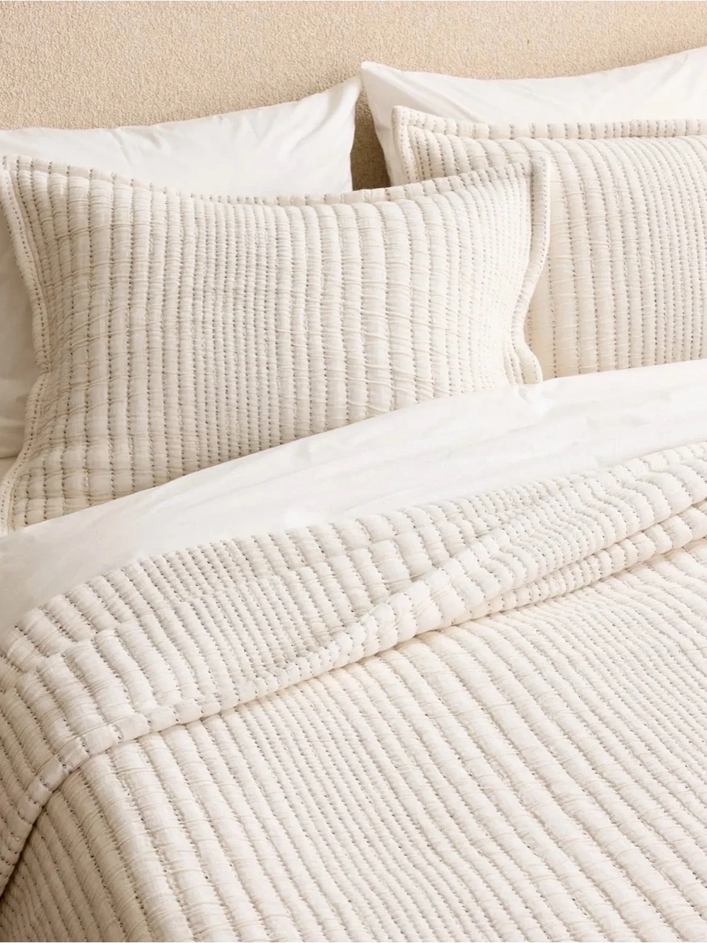 Quince Organic Cotton Channel Stitch Coverlet Set - King/Cali King - Undyed